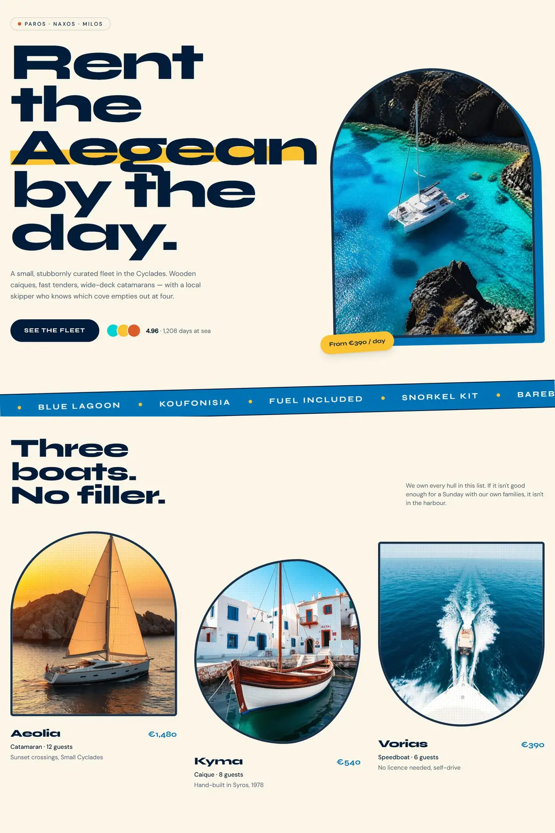 Meltemi — site de location de bateaux dans les Cyclades réalisé par Glatigny Studios